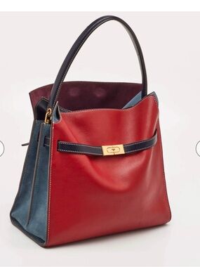 Tory Burch Red and Blue Leather Top-Handle Tote Bag